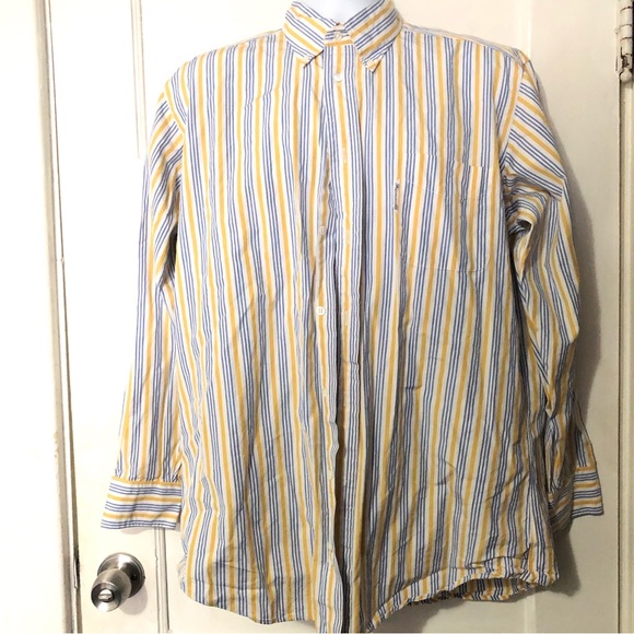 Faconnable Mens Button Striped Colorful Shirt Sz 5 / Large Italy Yellow Blue - Picture 3 of 4